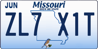 MO license plate ZL7X1T