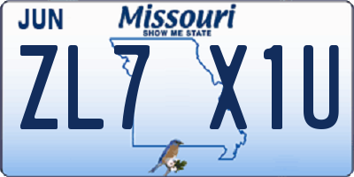 MO license plate ZL7X1U