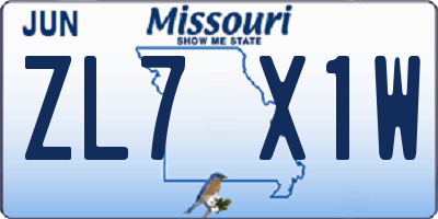 MO license plate ZL7X1W
