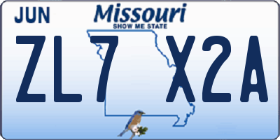 MO license plate ZL7X2A