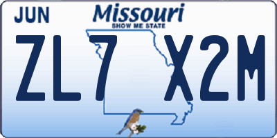 MO license plate ZL7X2M