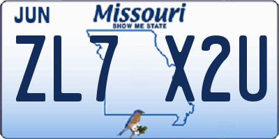 MO license plate ZL7X2U