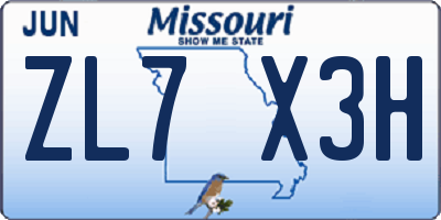 MO license plate ZL7X3H
