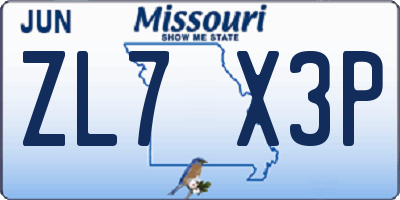 MO license plate ZL7X3P