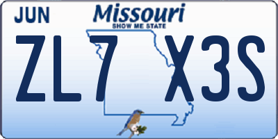 MO license plate ZL7X3S
