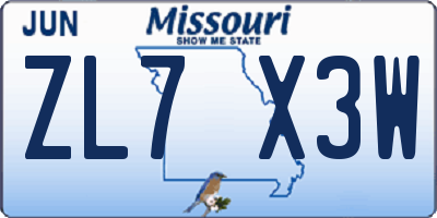 MO license plate ZL7X3W
