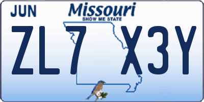 MO license plate ZL7X3Y