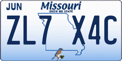MO license plate ZL7X4C
