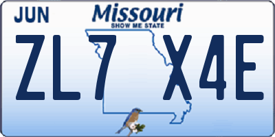 MO license plate ZL7X4E