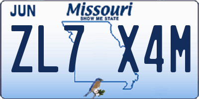 MO license plate ZL7X4M