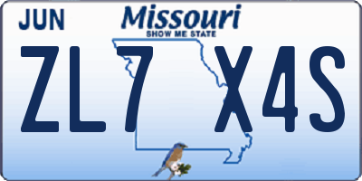 MO license plate ZL7X4S