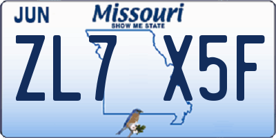 MO license plate ZL7X5F