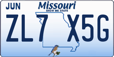 MO license plate ZL7X5G