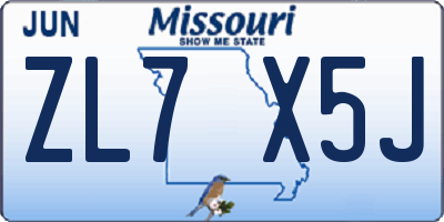 MO license plate ZL7X5J