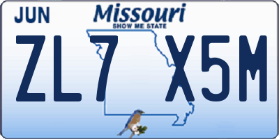 MO license plate ZL7X5M