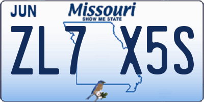 MO license plate ZL7X5S