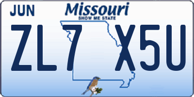 MO license plate ZL7X5U