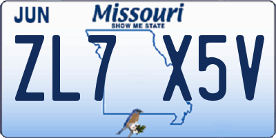 MO license plate ZL7X5V