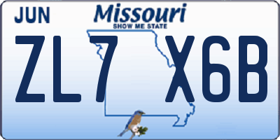 MO license plate ZL7X6B