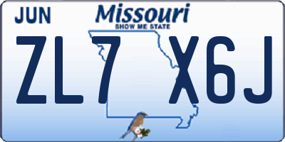MO license plate ZL7X6J