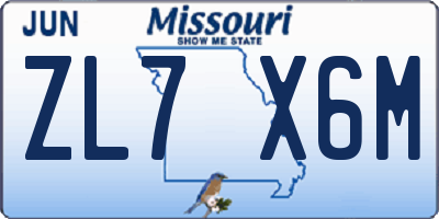 MO license plate ZL7X6M