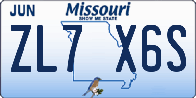 MO license plate ZL7X6S
