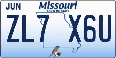 MO license plate ZL7X6U