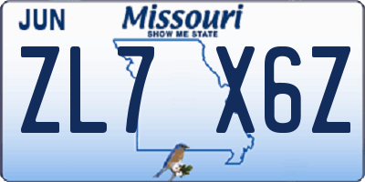 MO license plate ZL7X6Z