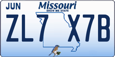 MO license plate ZL7X7B