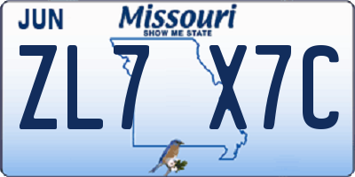 MO license plate ZL7X7C