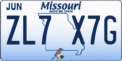 MO license plate ZL7X7G