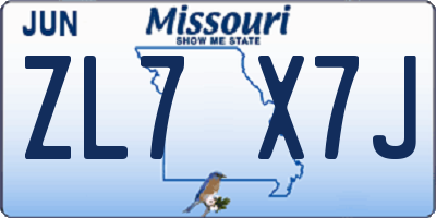 MO license plate ZL7X7J