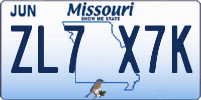 MO license plate ZL7X7K