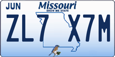MO license plate ZL7X7M
