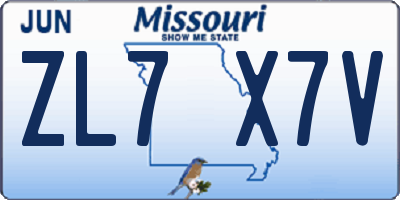 MO license plate ZL7X7V