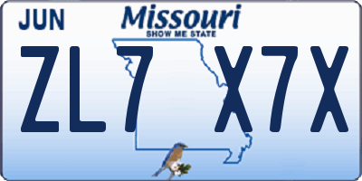 MO license plate ZL7X7X