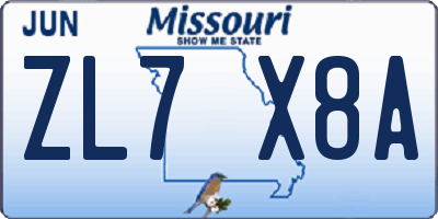 MO license plate ZL7X8A