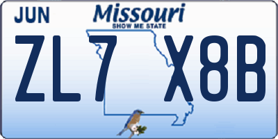 MO license plate ZL7X8B
