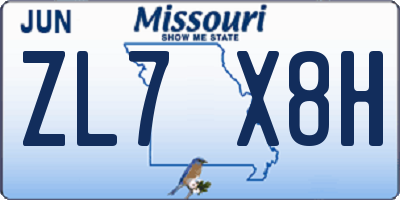 MO license plate ZL7X8H