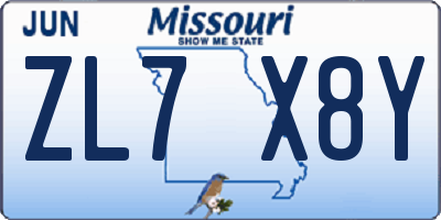 MO license plate ZL7X8Y