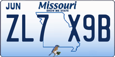 MO license plate ZL7X9B