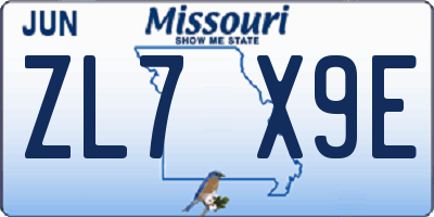 MO license plate ZL7X9E
