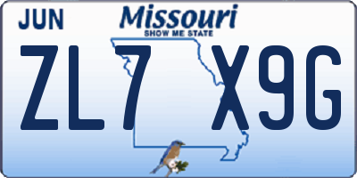 MO license plate ZL7X9G
