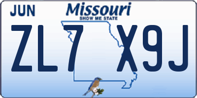 MO license plate ZL7X9J