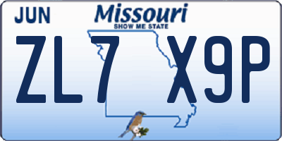 MO license plate ZL7X9P