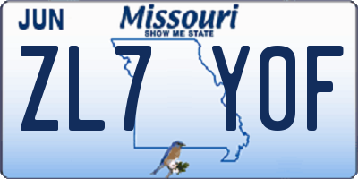 MO license plate ZL7Y0F