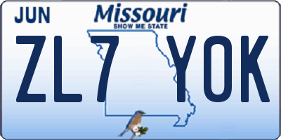 MO license plate ZL7Y0K