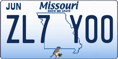 MO license plate ZL7Y0O