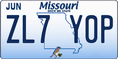 MO license plate ZL7Y0P