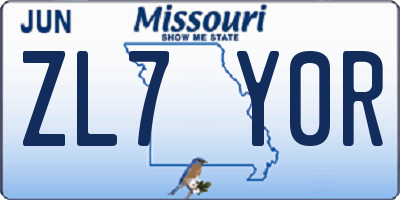 MO license plate ZL7Y0R